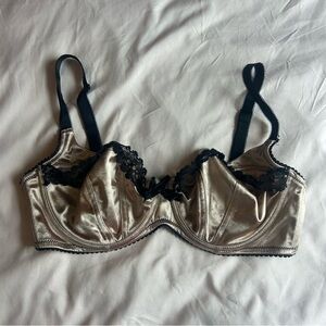 Smart & Sexy Satin Balconette Bra – Champagne & Black – Estimated 32B